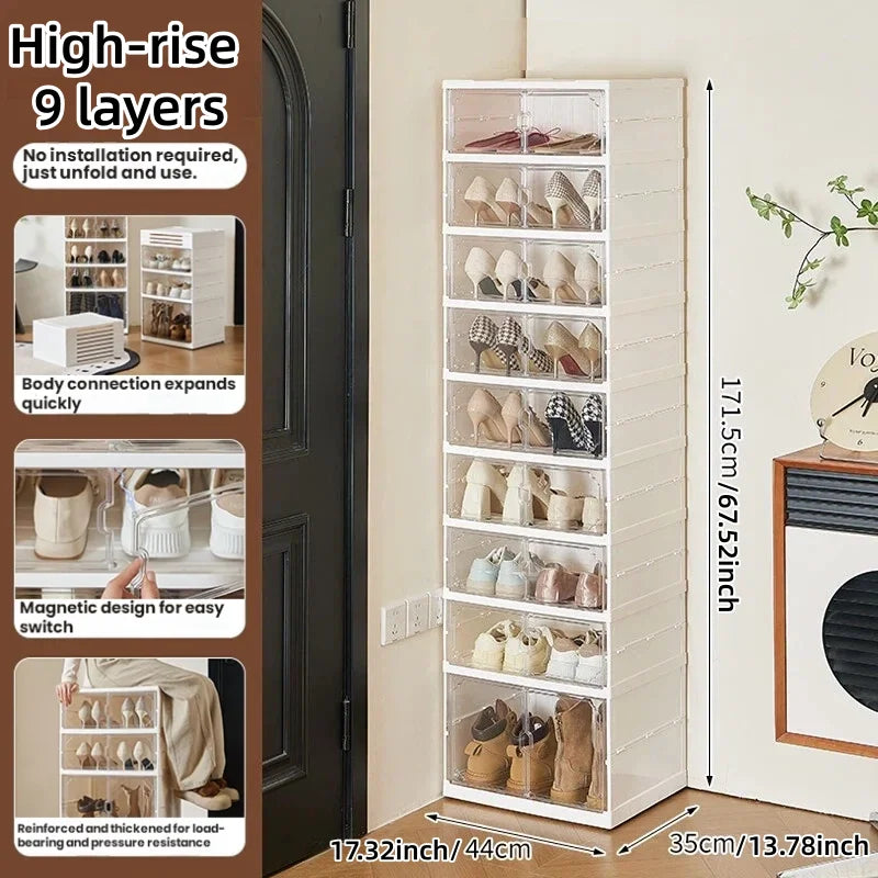 Foldable Shoe Storage Cabinet - Space-Saving Organizer for Boots & Toys