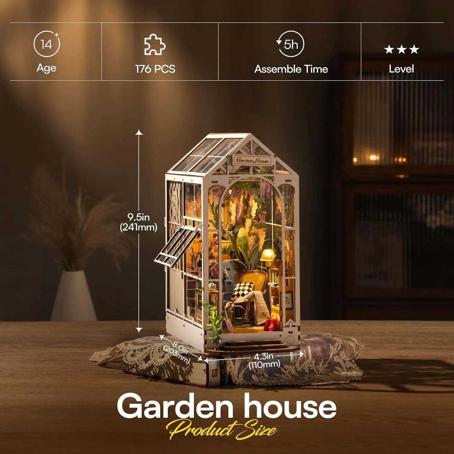 Rolife DIY Gardenhouse Book Nook Model Kit with LED Light - TGB06