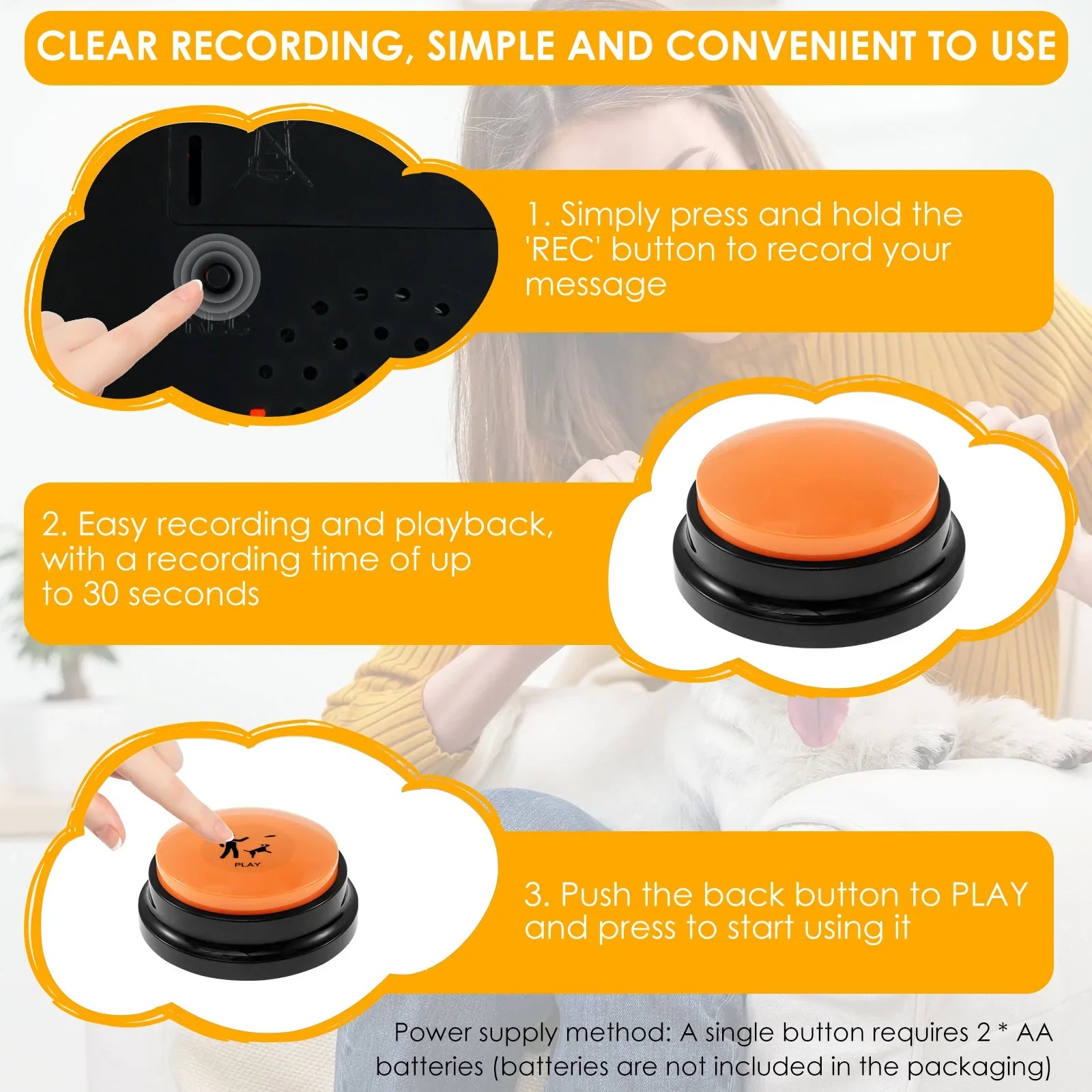 Interactive Dog Training Voice Buttons - Record & Playback Set