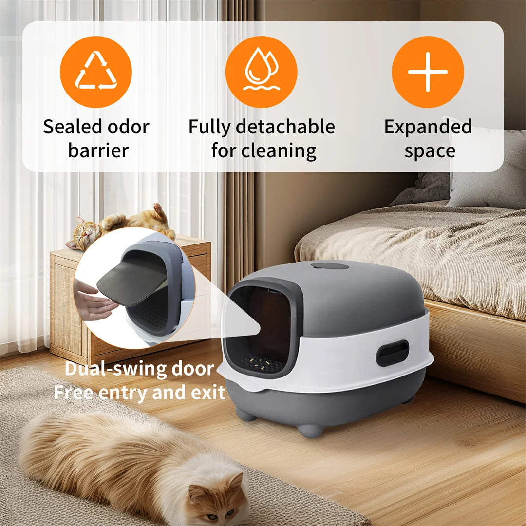 Hooded Cat Litter Box with Scoop - Easy Clean & Anti-Splash Design