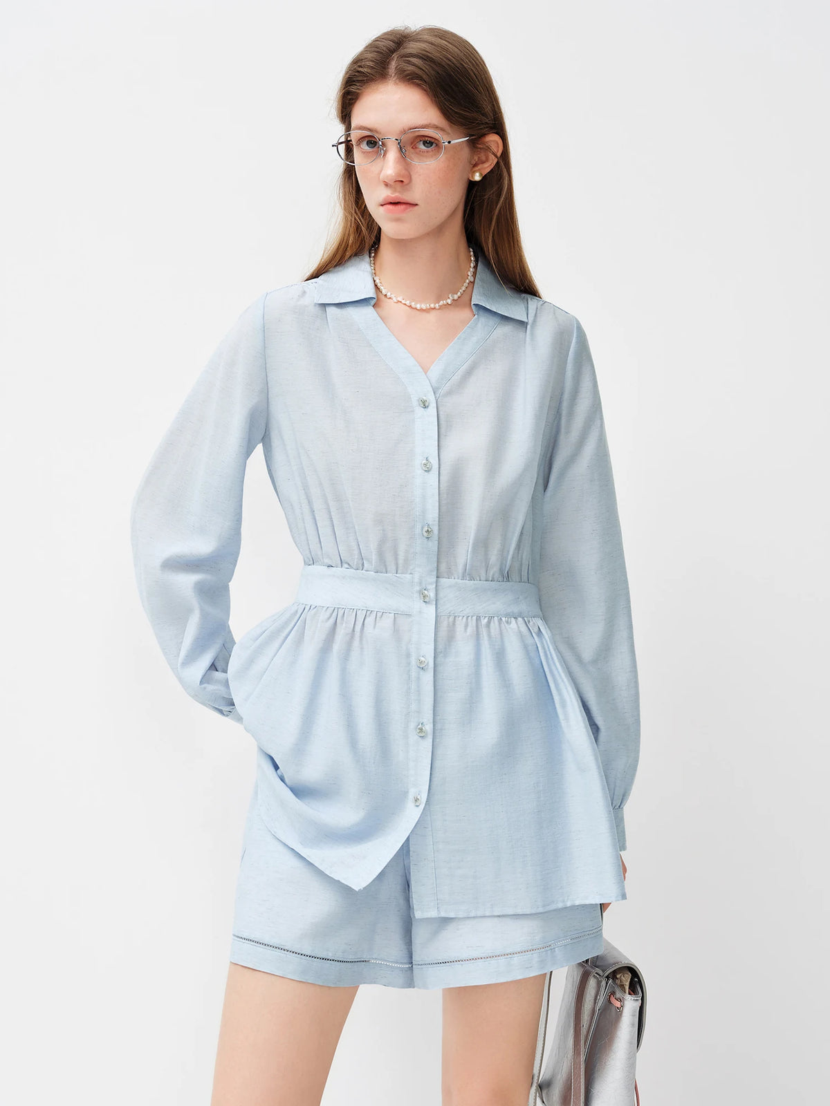 FANSILANEN Spring Women's Aesthetic Linen Shirt & Shorts Set