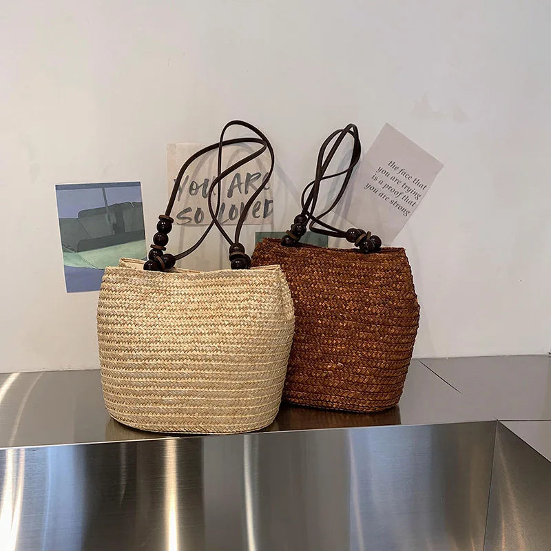 Handmade Straw Woven Shoulder Bag - Perfect for Beach & Travel