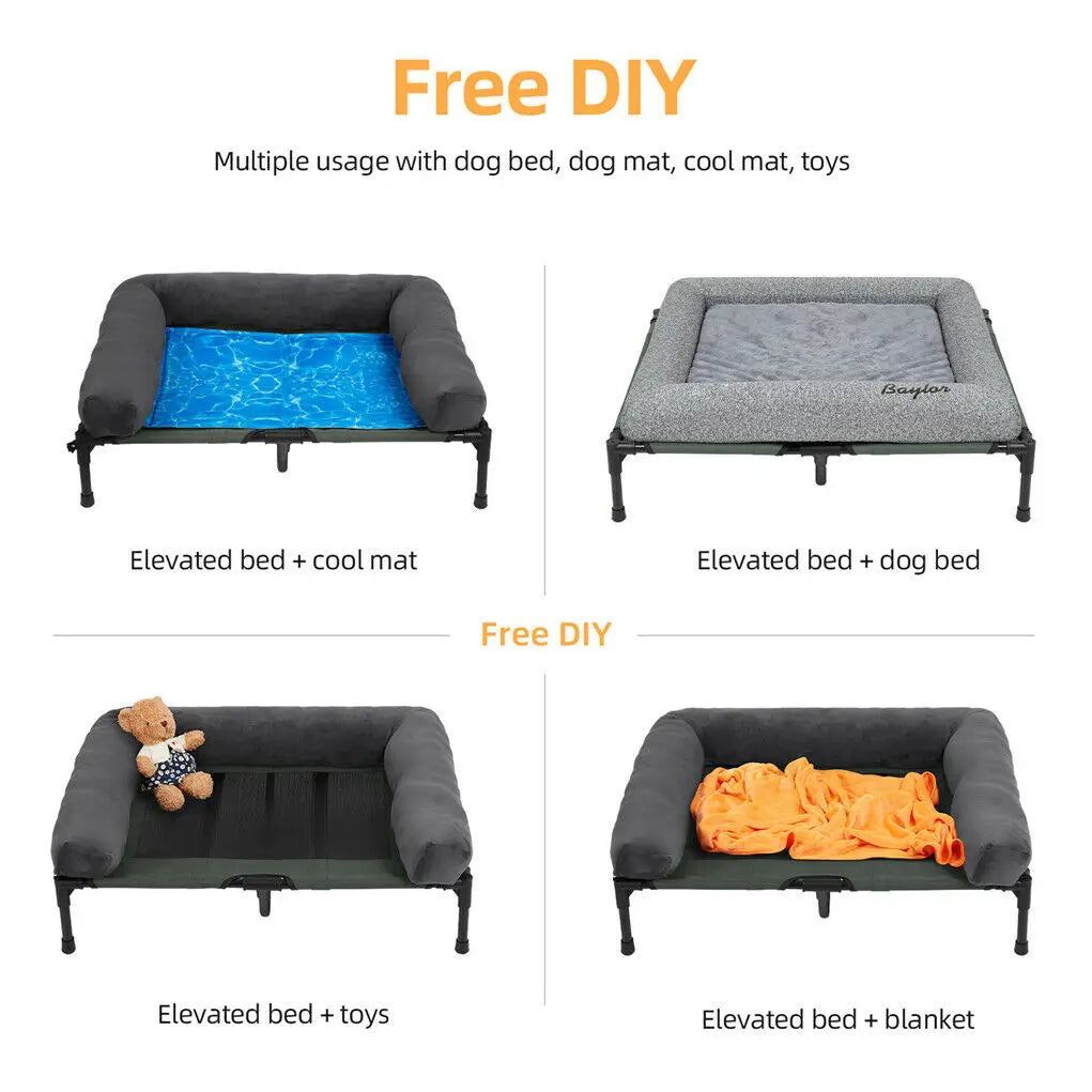 Elevated Pet Lounger Bed with Cozy Bolster - Cooling Comfort for Pets