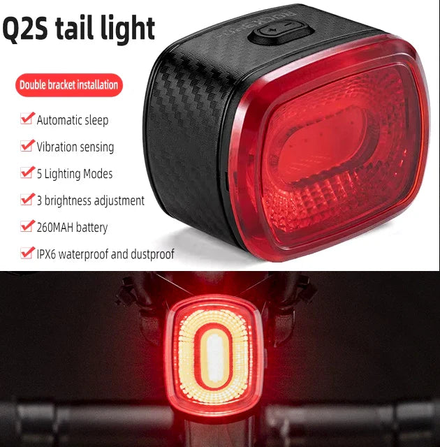ROCKBROS Smart Auto Brake Sensing Tail Light - IPX6 Waterproof Safety