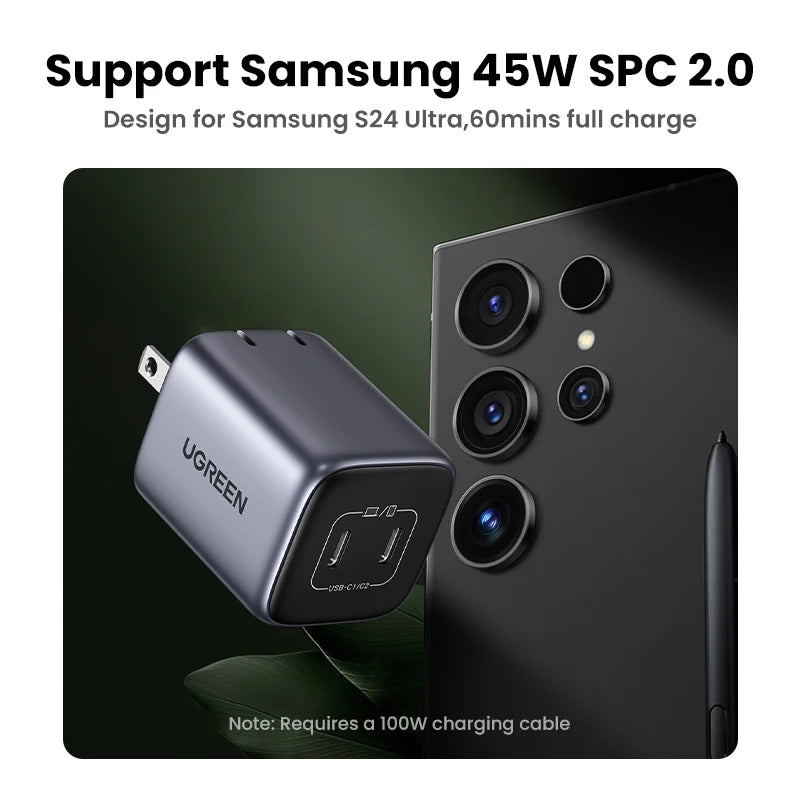 UGREEN 45W GaN USB Charger - Fast Charging with Dual USB-C Ports