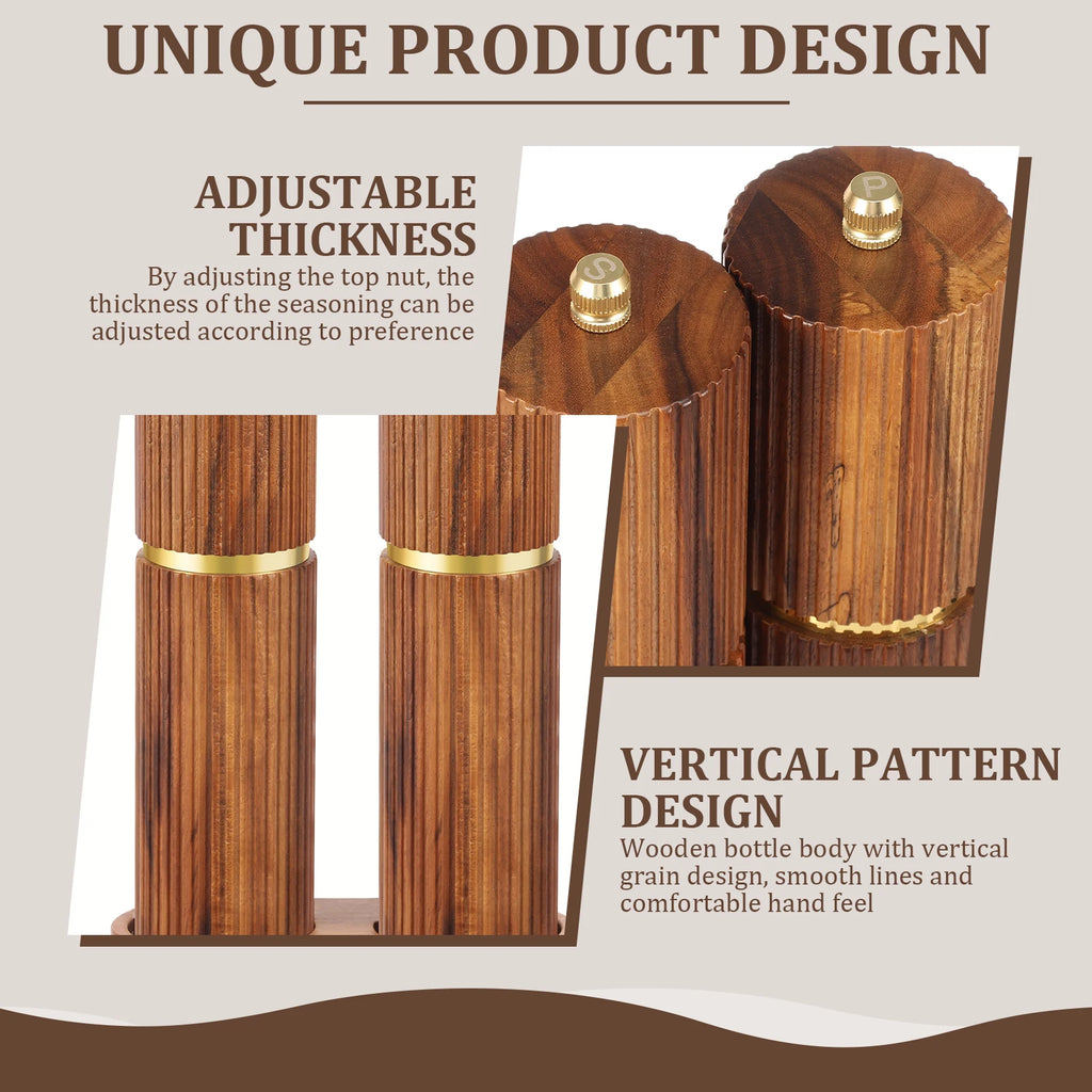 Wooden Salt and Pepper Grinder Set with Adjustable Coarseness