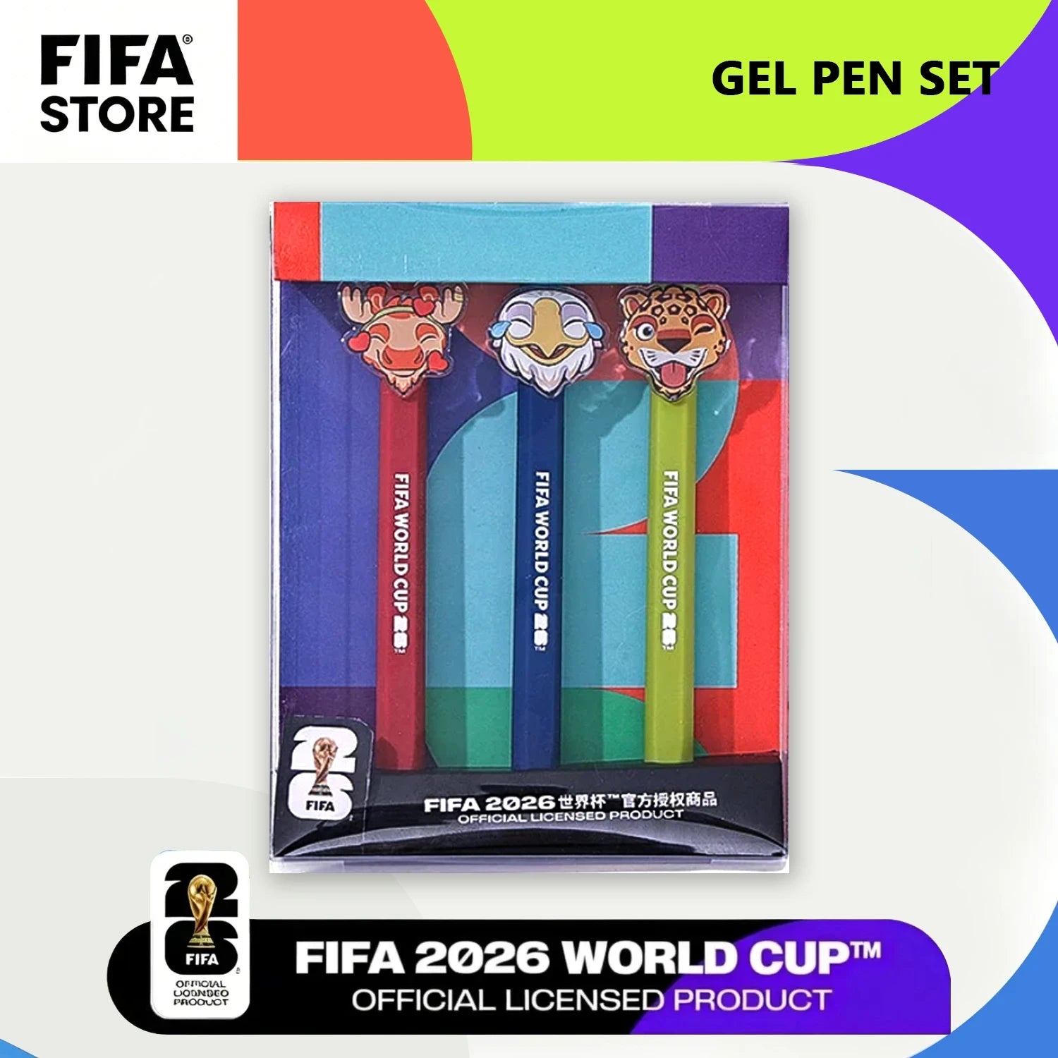 FIFA 2026 World Cup Mascot Retractable Gel Pen Set - Quick-Drying