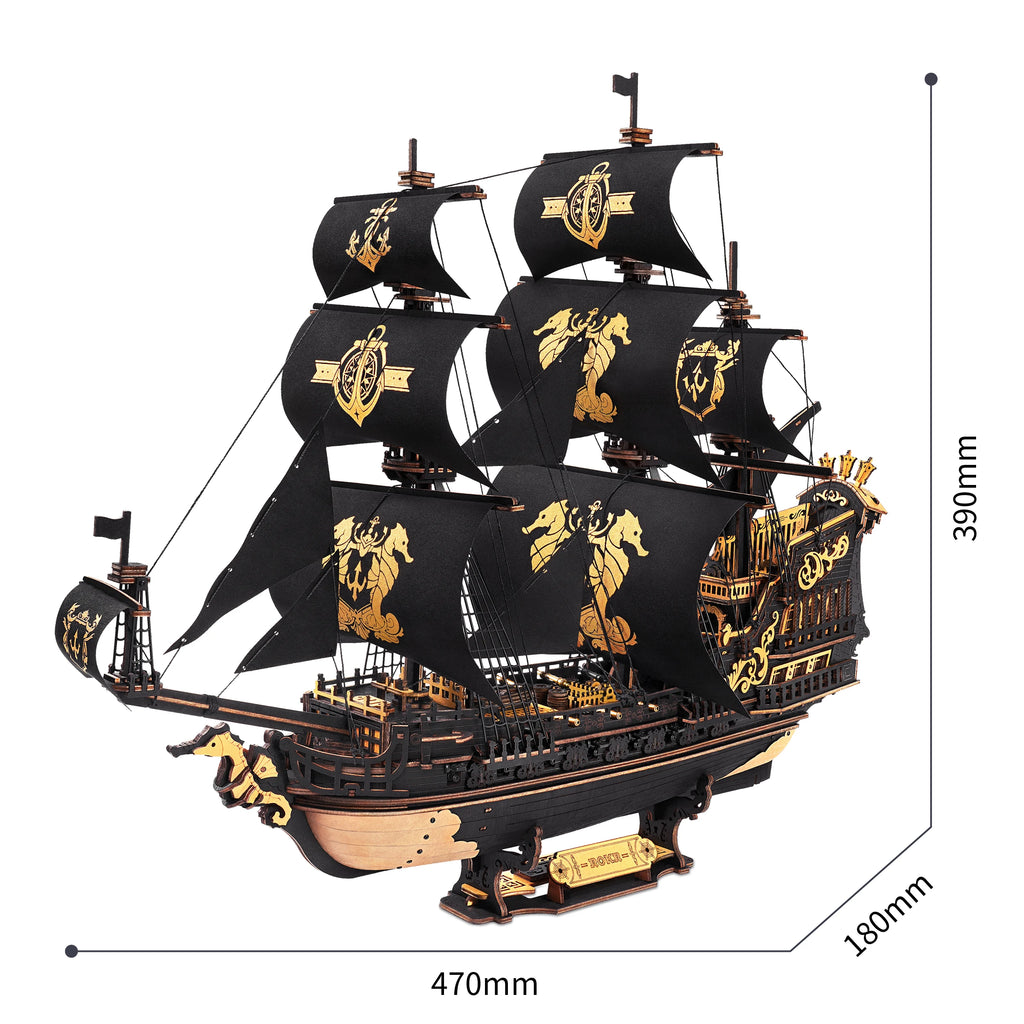 Robotime Seahorse Barque 3D Wooden Puzzle Model Kit for Home Decor
