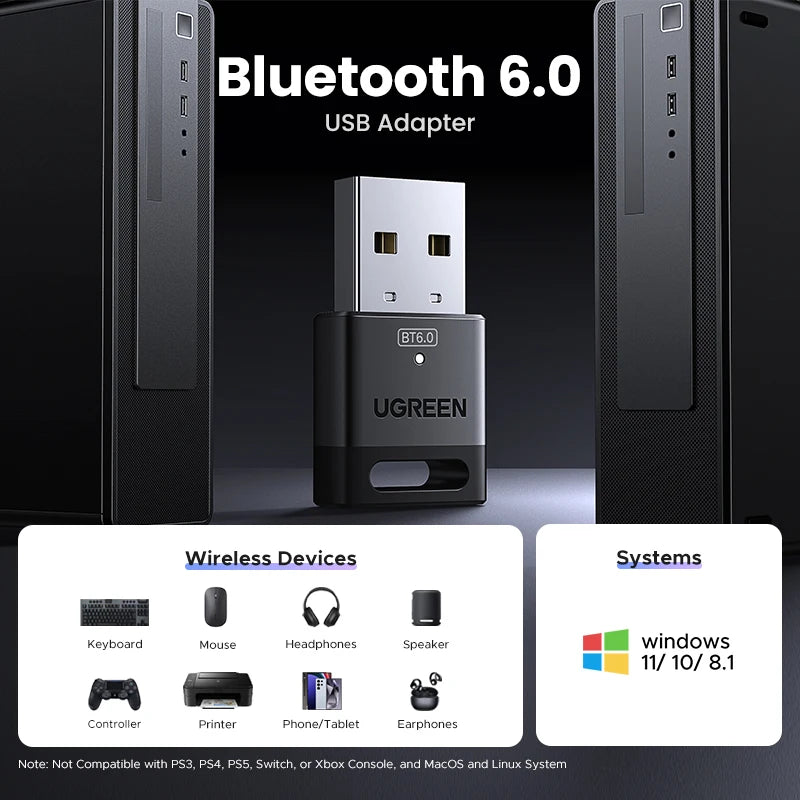 UGREEN Bluetooth 6.0 USB Adapter - Fast & Reliable Wireless Connection