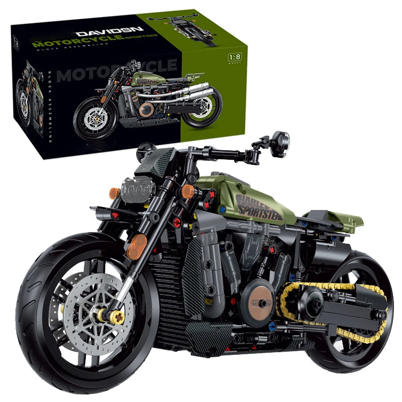 1:8 Retro Motorcycle Building Blocks Set - STEM Racer Toy for All Ages