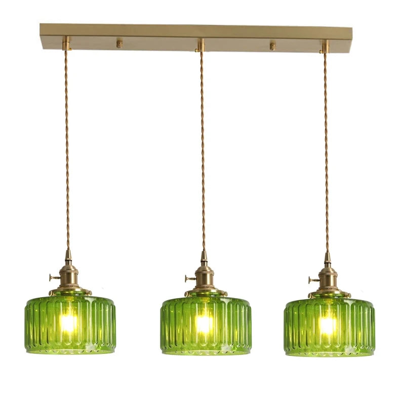 Vintage Green Glass Pendant Light - Nordic Copper Hanging Lamp