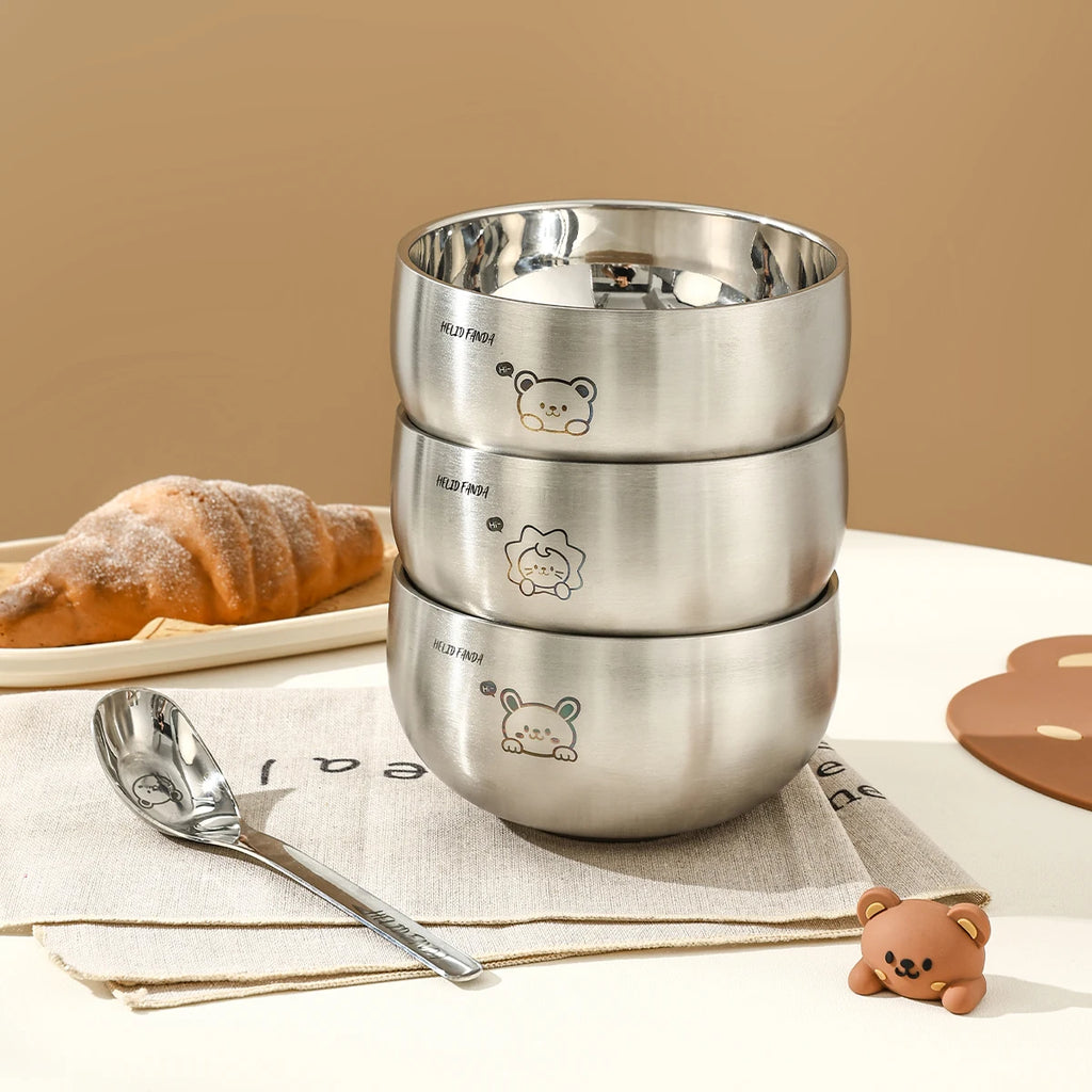 Cartoon Stainless Steel Ramen Bowl - Eco-Friendly & Safe
