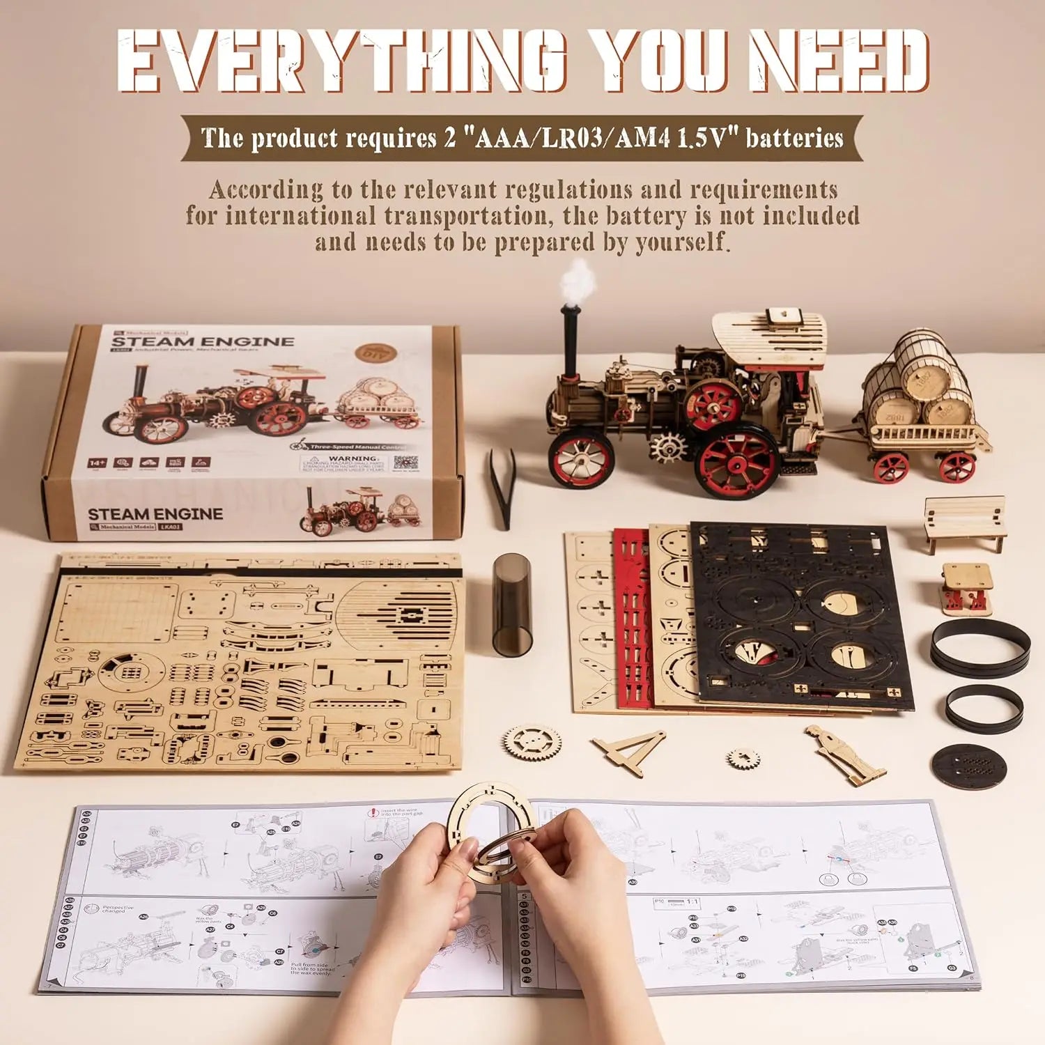 Robotime Wooden Steam Locomotive Model Kit - 3D Puzzle for All Ages
