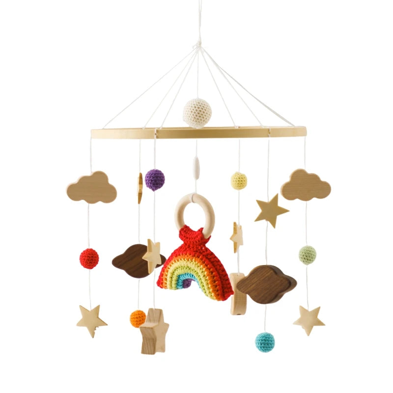Baby Wooden Elephant Rattle Mobile - Montessori Crib Decor