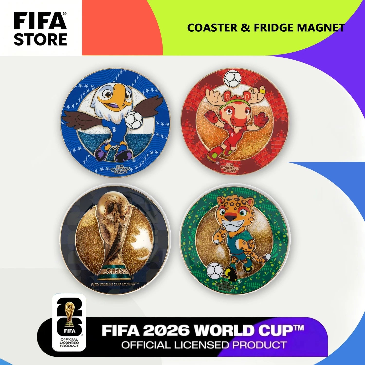 FIFA 2026 World Cup Metal Quicksand Coaster & Magnet - Unique Gift