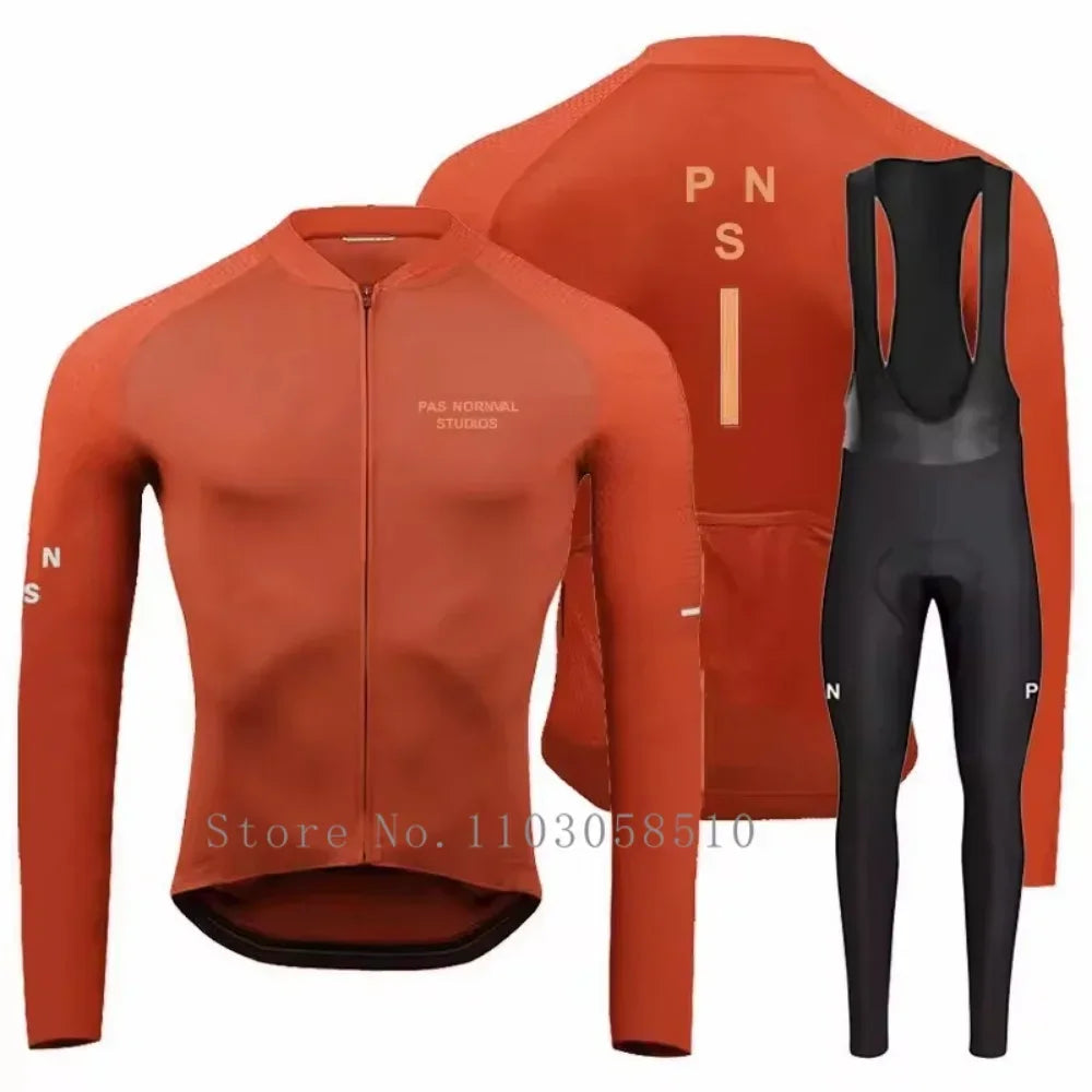 PRO Team Men's Breathable Long Sleeve Cycling Jersey & Bib Pants Set