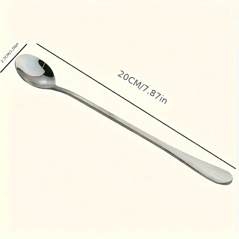 6-Piece Stainless Steel Long-Handled Spoon Set for Ice Cream & Coffee