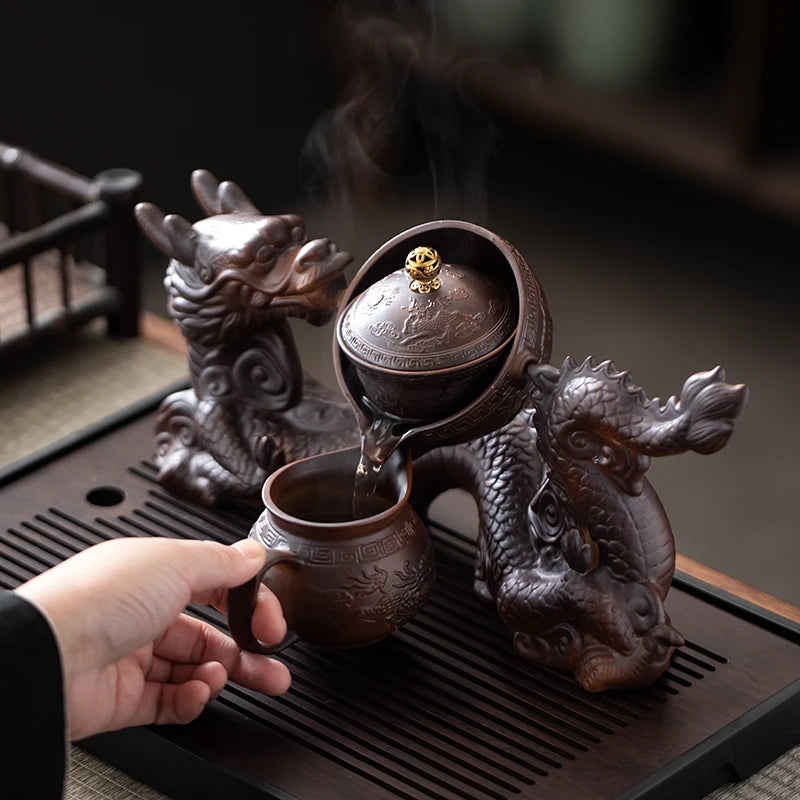Creative Chinese Kung Fu Tea Set - Semi-Automatic Dragon Teapot