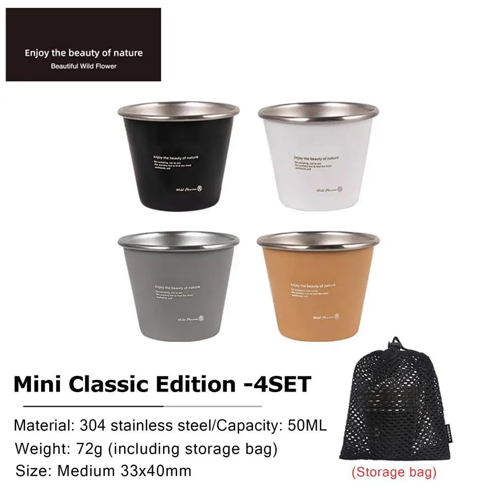 4PCS Portable Stainless Steel Outdoor Cups Set for Hiking & Camping