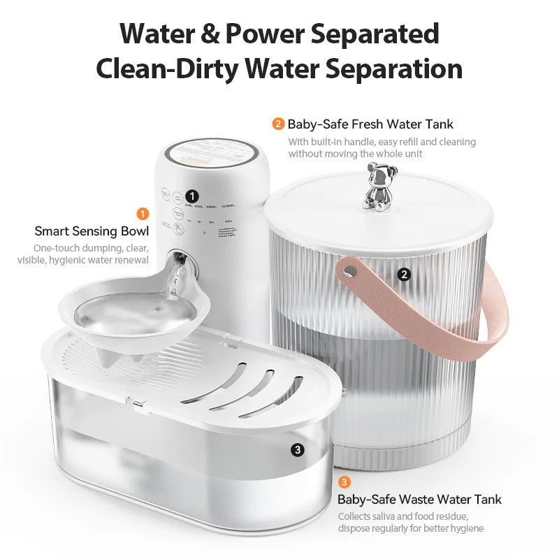 ROJECO Wireless Pet Water Dispenser - Rechargeable & Filterless