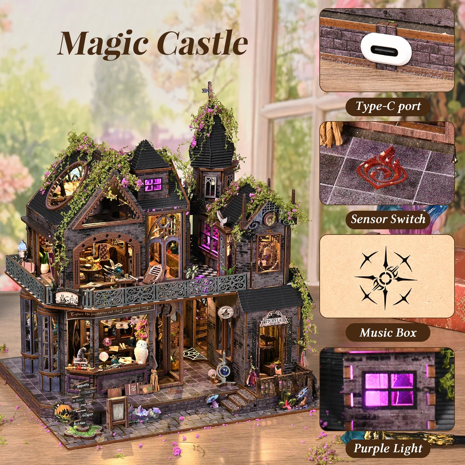 Magical Castle Book Nook Kit - 3D DIY Wooden Art With Music & Light