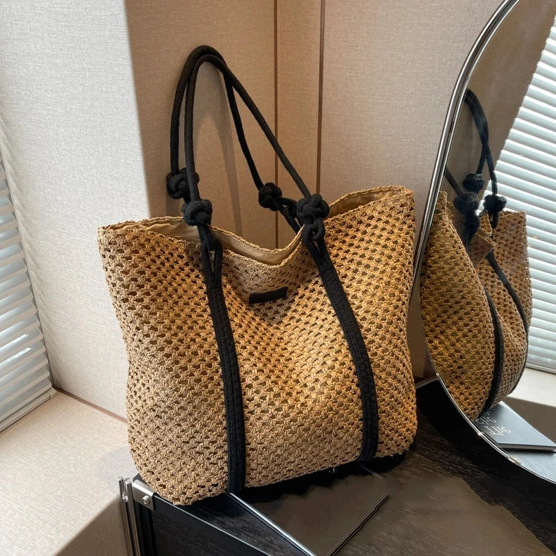 Stylish Ladies Straw Woven Handbag - Beach & Casual Tote Bag