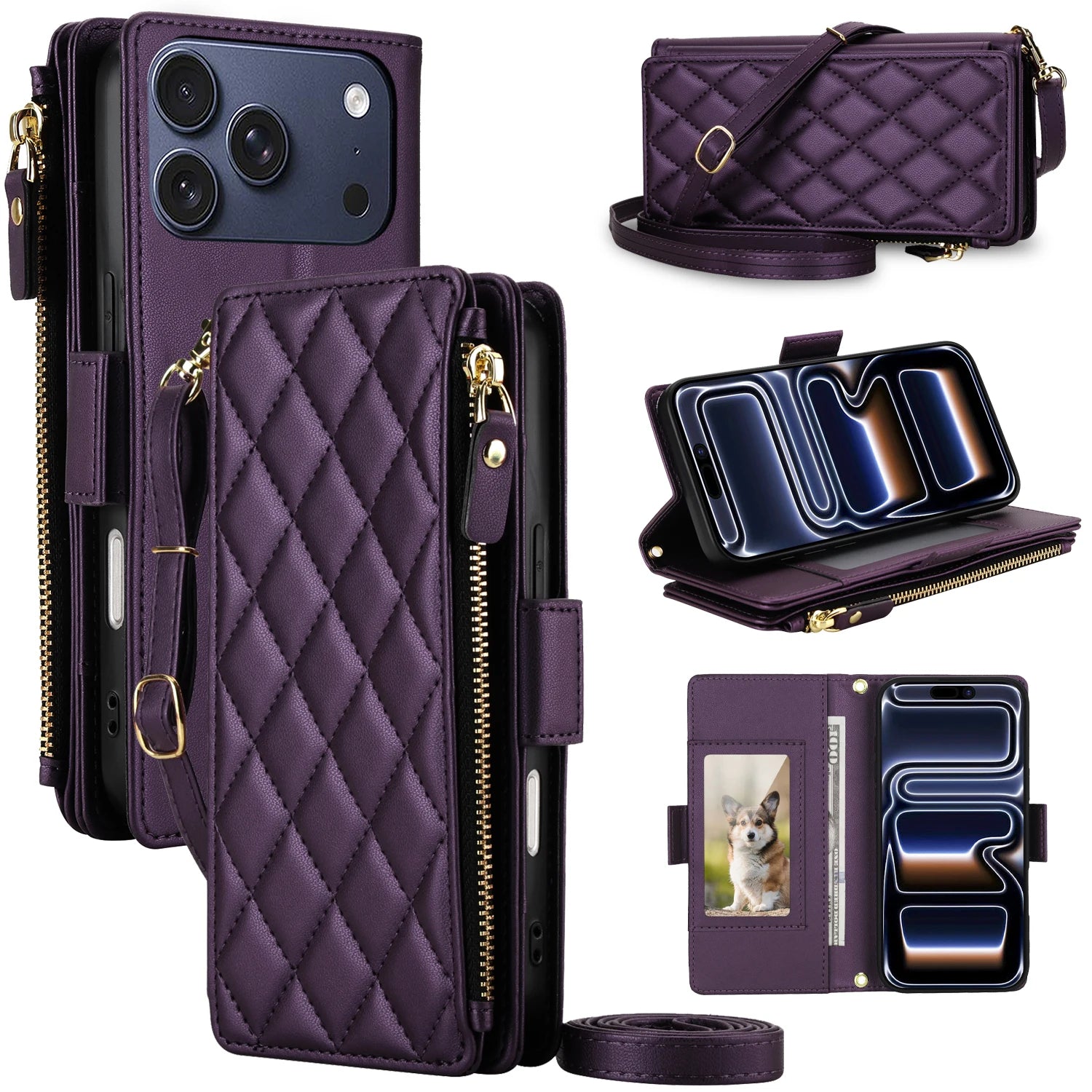 Magnetic Leather Crossbody Wallet Case for iPhone 17, 16, 15, 14