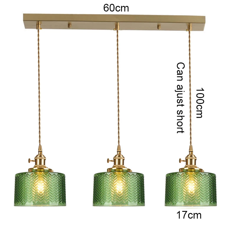 Elegant Green Stripe Glass Pendant Light - E27 Chandelier Fixture