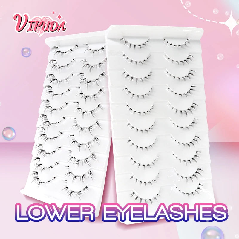 10 Pairs Manga Lower Eyelashes - Wispy Under Eye Lashes for Cosplay