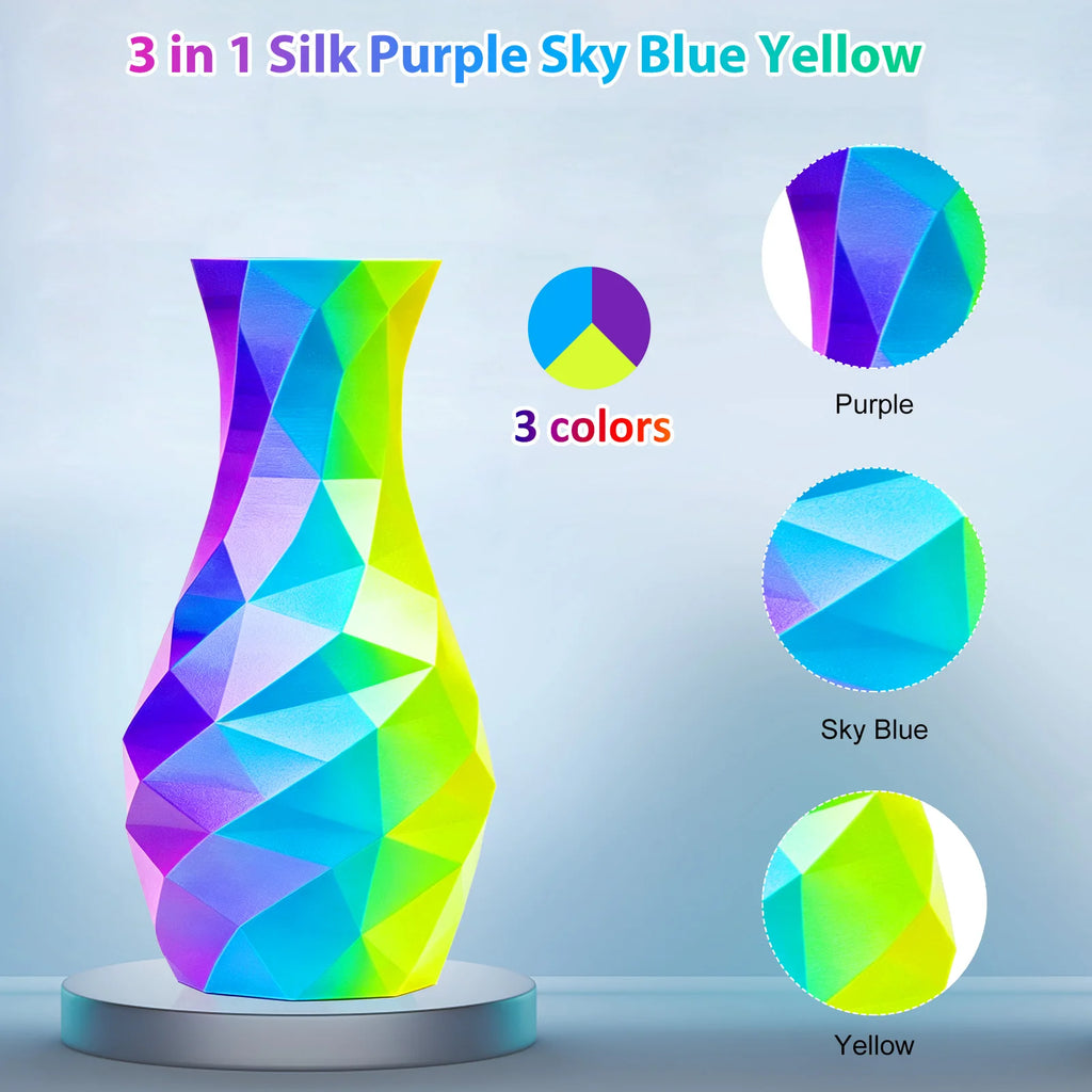 Tricolor Silk PLA 3D Printer Filament - 1.75mm Multicolor 250g