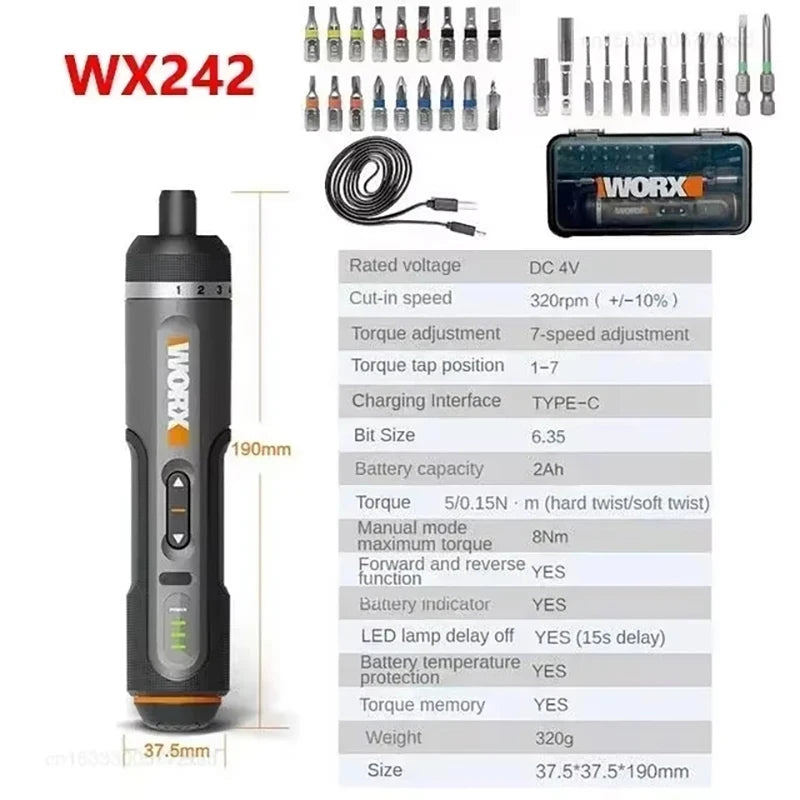 Worx 4V Cordless Mini Electric Screwdriver Set with 30 Bits