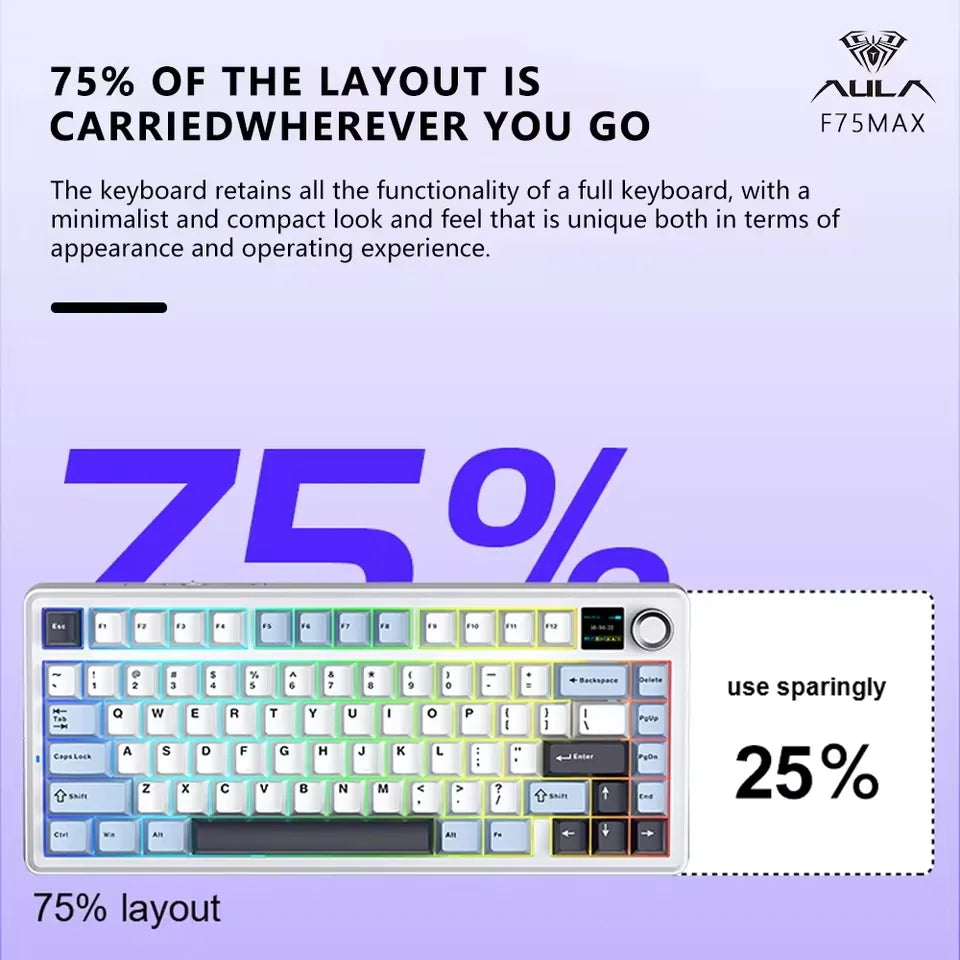 AULA F75 MAX Hot-Swap Mechanical Gaming Keyboard RGB - Wired/Bluetooth