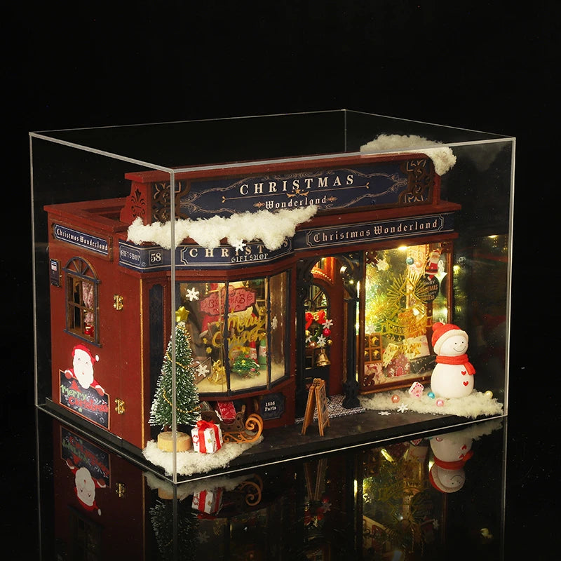 DIY Wooden Christmas Wonderland Dollhouse Kit with LED Lights
