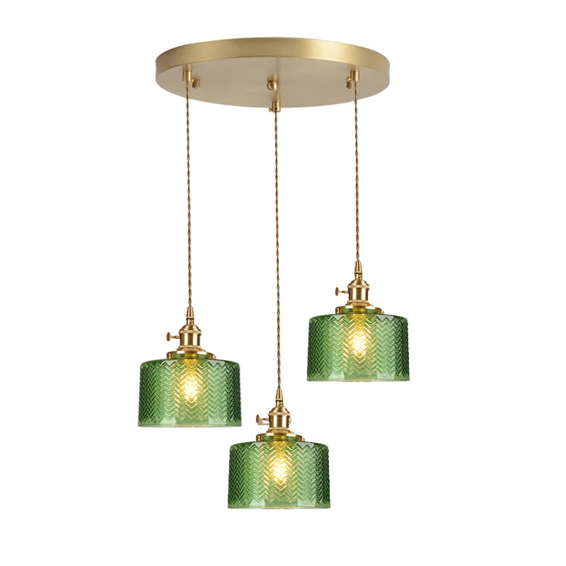 Elegant Green Stripe Glass Pendant Light - E27 Chandelier Fixture