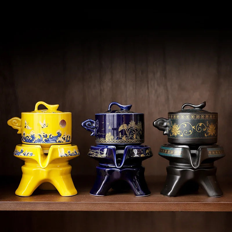 8-Piece Anti-Scald Ceramic Tea Set with Rotating Teapot & Cups