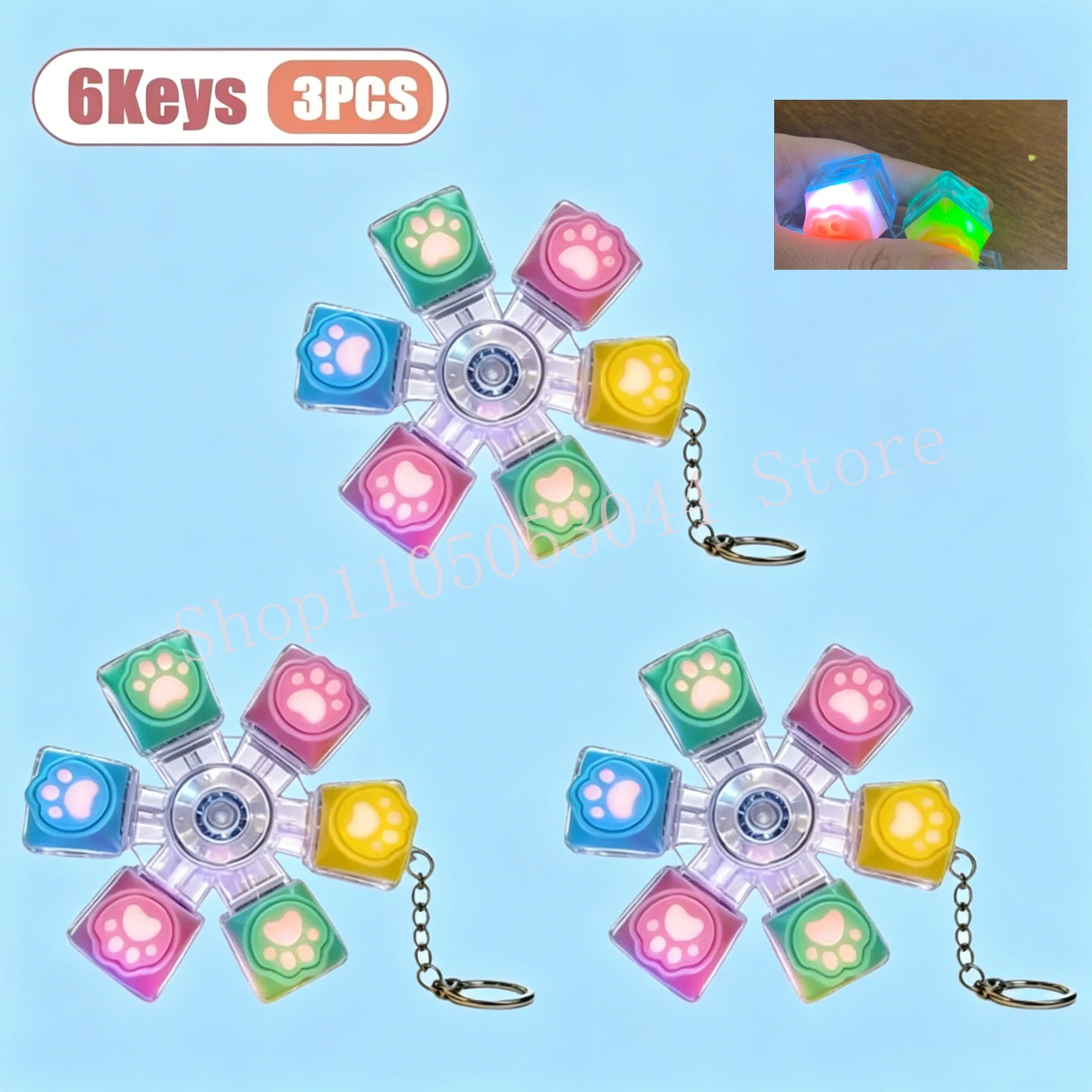 LED Cat Claw Keycap Keychain Fidget Spinner Stress Relief Toy