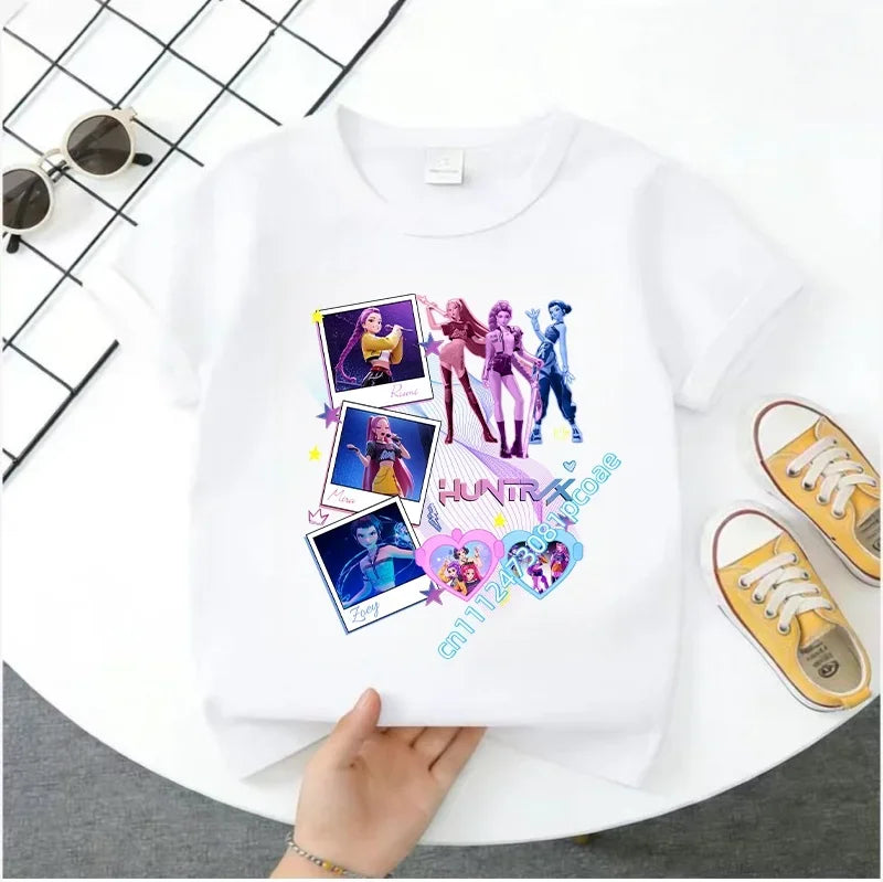 Cute Kpop Demon Hunters T-Shirt for Kids | Short Sleeve Cotton Tee