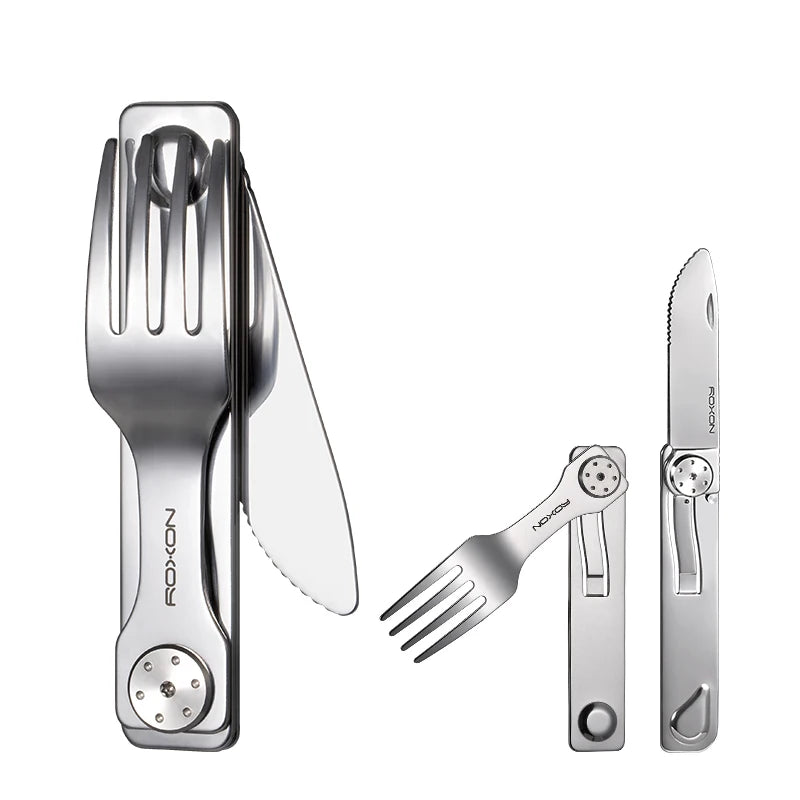 ROXON 3-In-1 Stainless Steel Camping Cutlery Set - Portable & Detachable