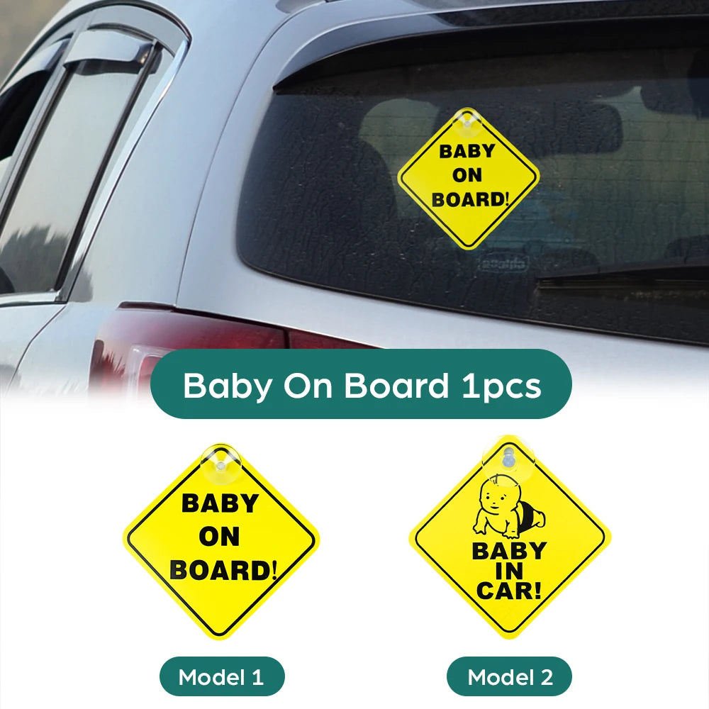 Bright Baby on Board Car Sticker with Strong Suction Cups