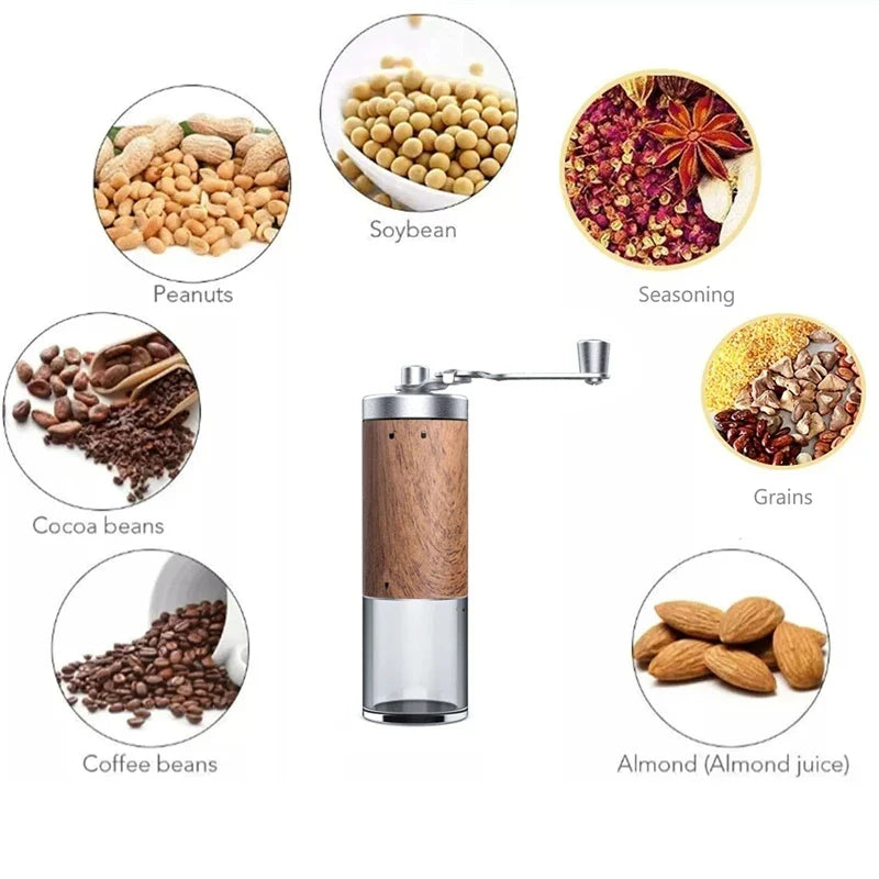 Portable Stainless Steel Manual Coffee Grinder with Wood Grain Design