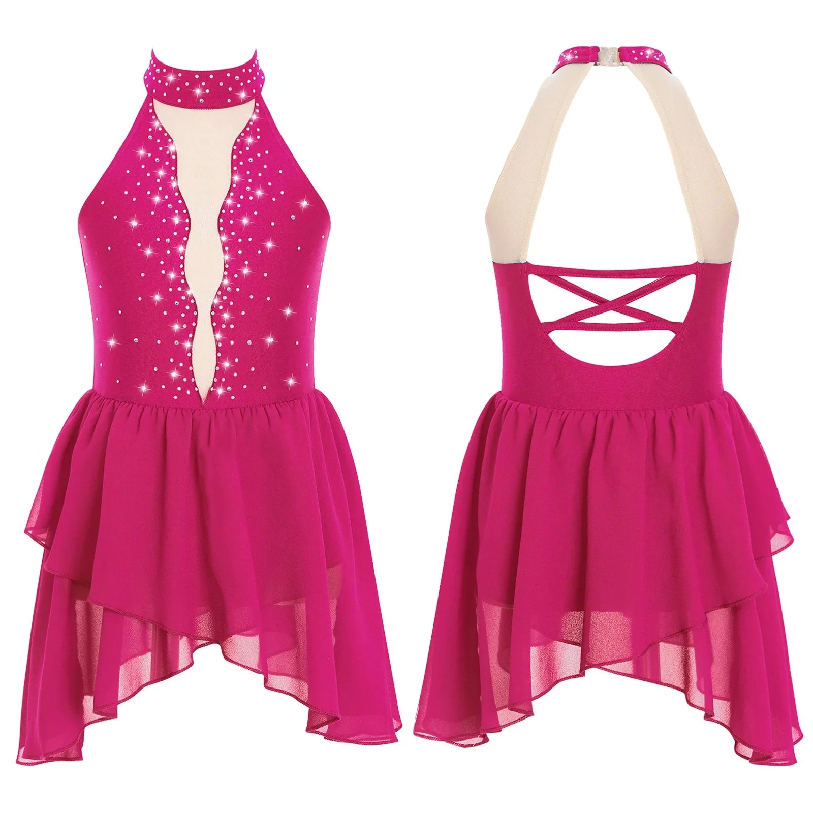 Rhinestone Dance Dress for Girls - Sleeveless Gymnastics Leotard