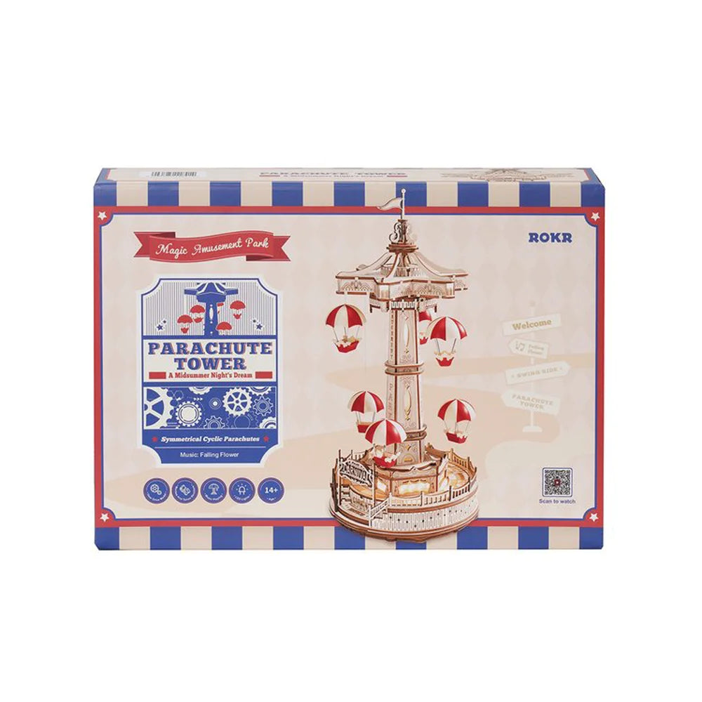 Robotime ROKR Magical Parachute Tower DIY Music Box - 3D Wood Puzzle
