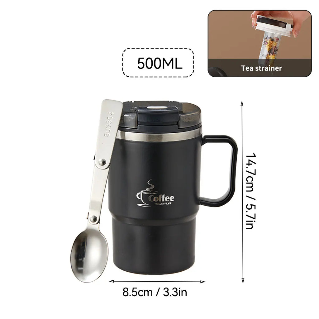 Double-Layer Insulated Stainless Steel Coffee Cup & Spoon