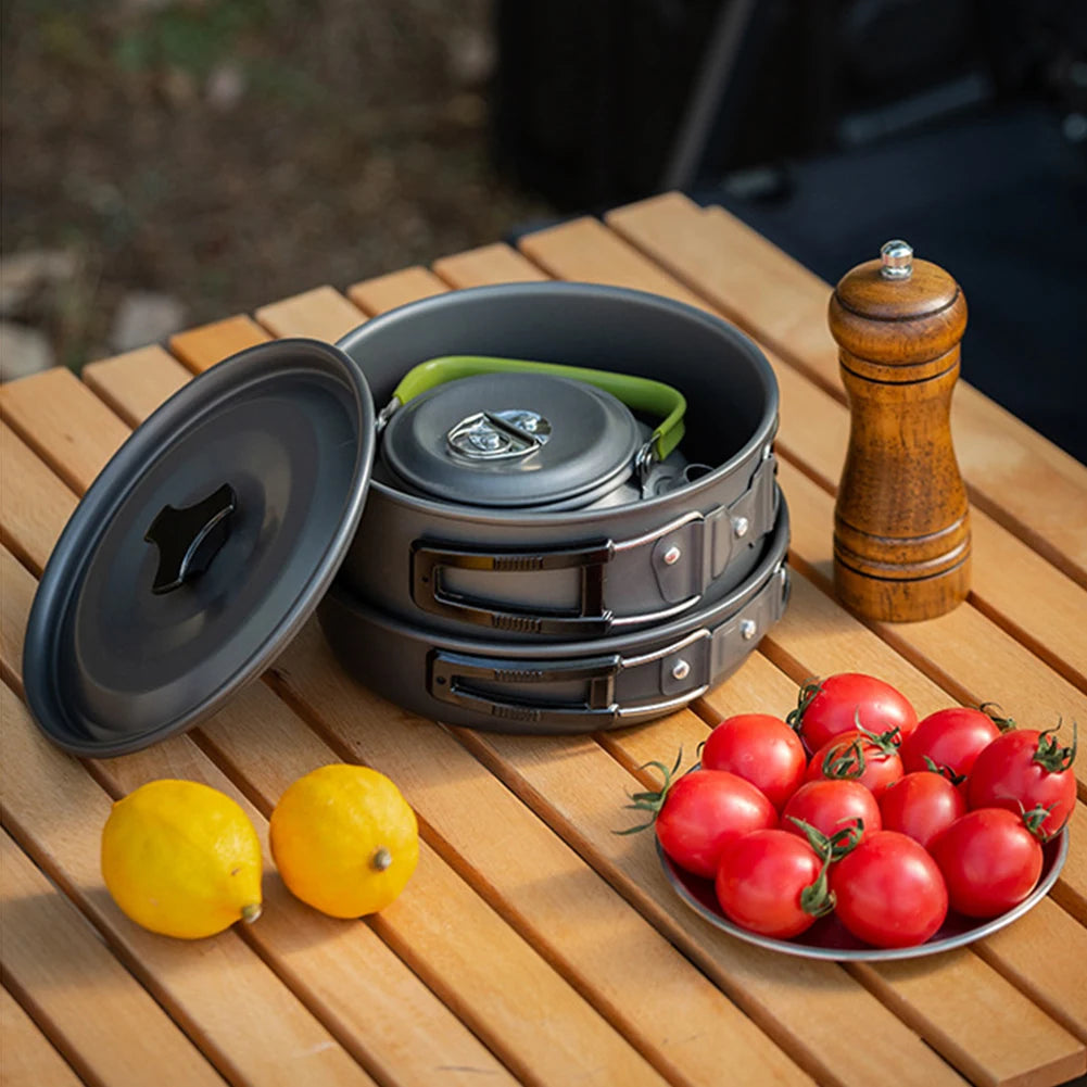 Portable 3PCS Camping Cookware Set with Mesh Bag for Outdoor Cooking