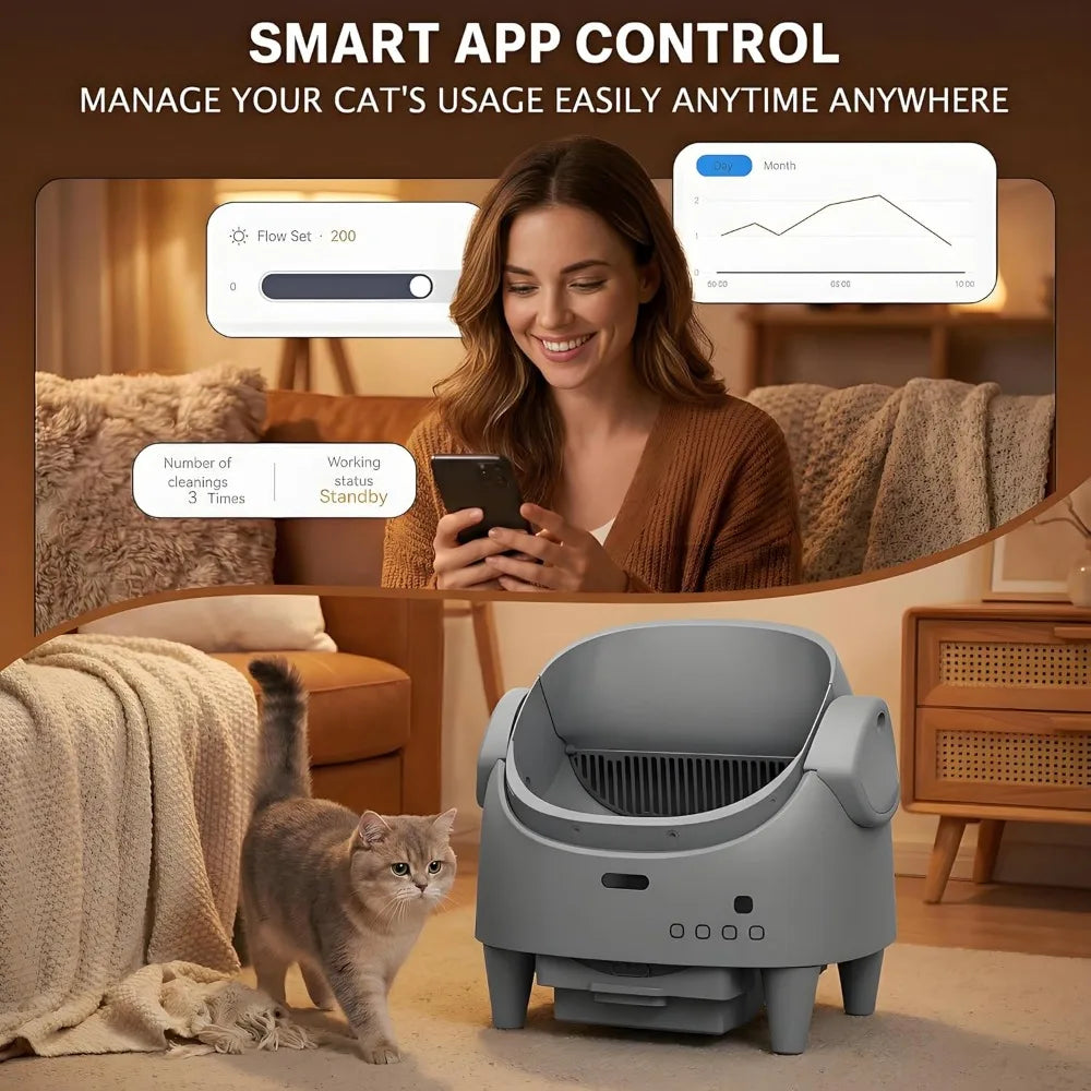 Automatic Self-Cleaning Cat Litter Box with Smart App Control