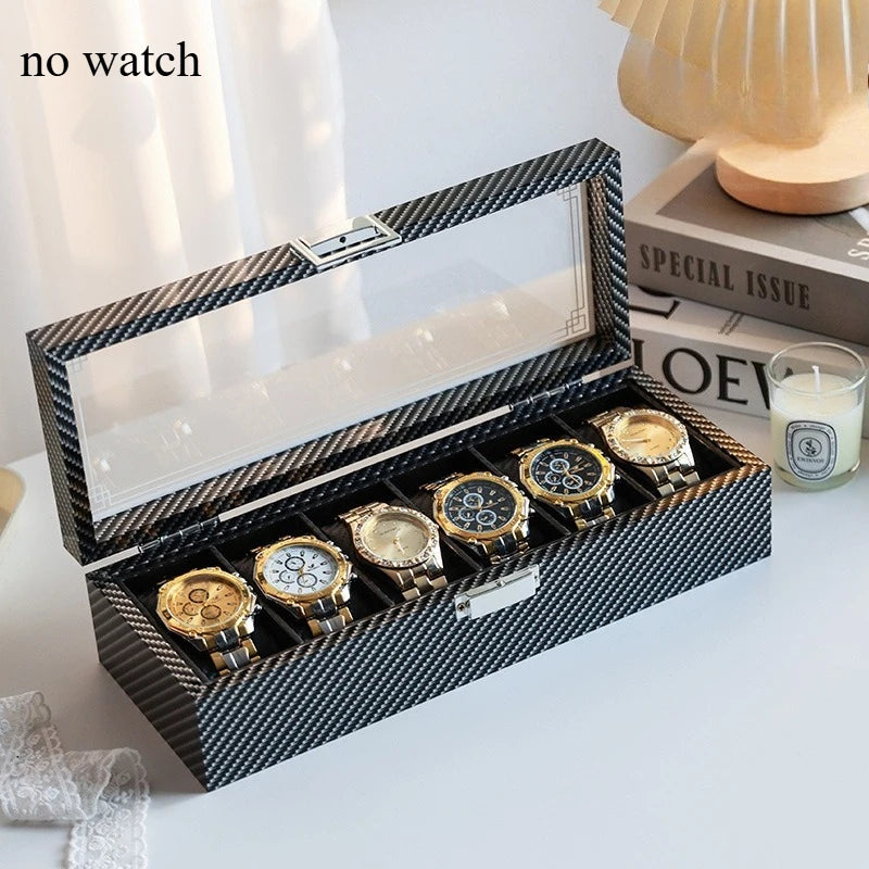 High-Gloss Carbon Fiber Watch Storage Box - Elegant Watch Organizer