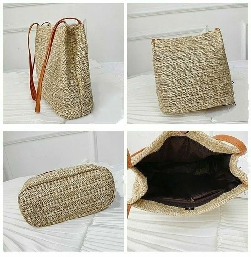 Stylish Women's Woven Straw Beach Handbag - Perfect Summer Tote