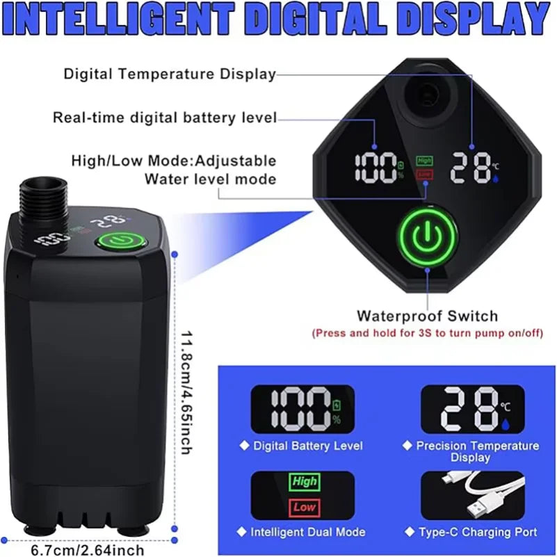 Rechargeable Camping Shower with LED Display & 6000mAh Battery