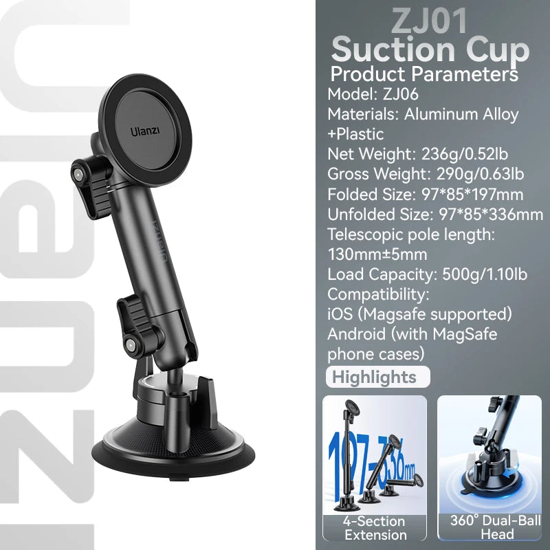 Ulanzi ZJ06 Suction Cup Phone Mount for MagSafe Compatible Devices