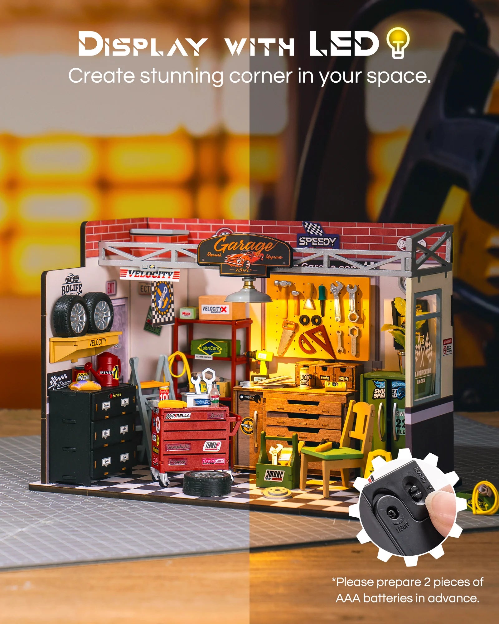 Robotime Rolife Mini Garage Workshop Dollhouse - DIY Wooden Craft Set